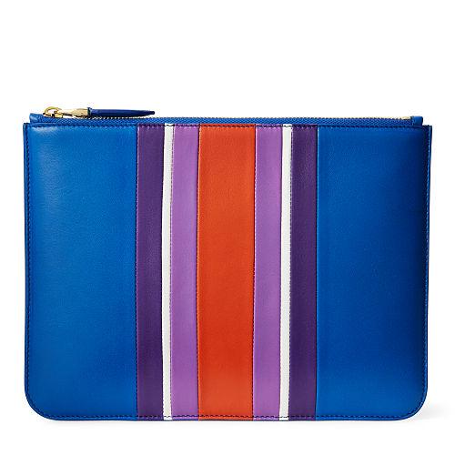 Ralph Lauren Striped Nappa Zip Pouch Cobalt Multi