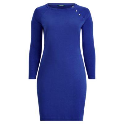 Ralph Lauren Button-trim Cotton Dress Empress Blue