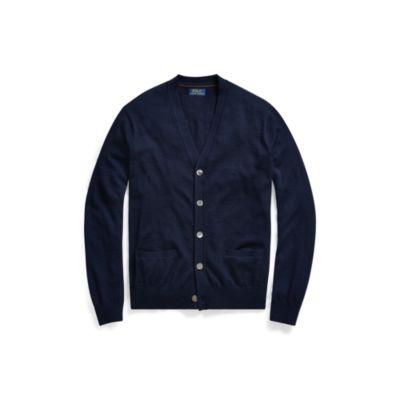 Ralph Lauren Suede-trim Merino Cardigan Hunter Navy