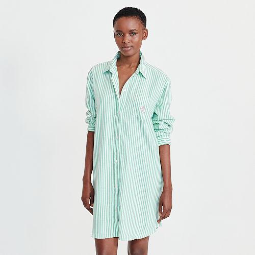 Ralph Lauren Lauren Striped Twill Sleep Shirt Stripe Green