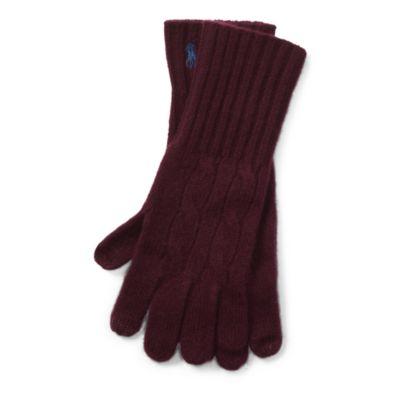 Ralph Lauren Cable-knit Touch Screen Gloves Wine