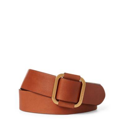 Ralph Lauren Square-buckle Calfskin Belt Black/new Snuff