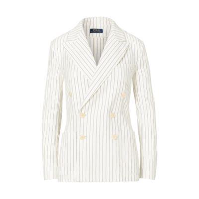 Ralph Lauren Striped Double-breasted Blazer Cream/black