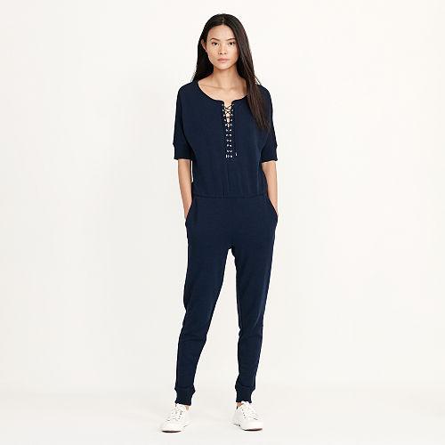 Ralph Lauren Lauren Lace-up French Terry Jumpsuit Navy