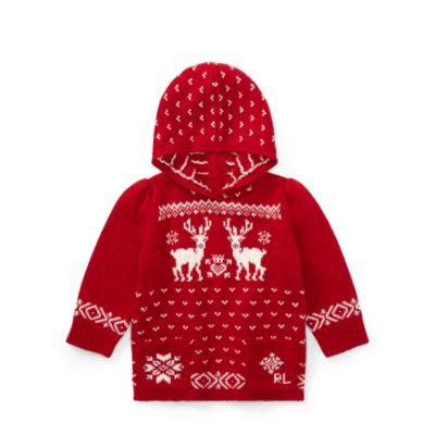 Ralph Lauren Reindeer Hooded Sweater Red/cream 3m