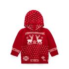 Ralph Lauren Reindeer Hooded Sweater Red/cream 3m