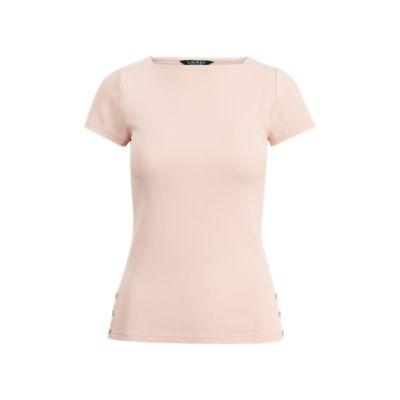 Ralph Lauren Buttoned Cotton Boatneck Top Pale Rose