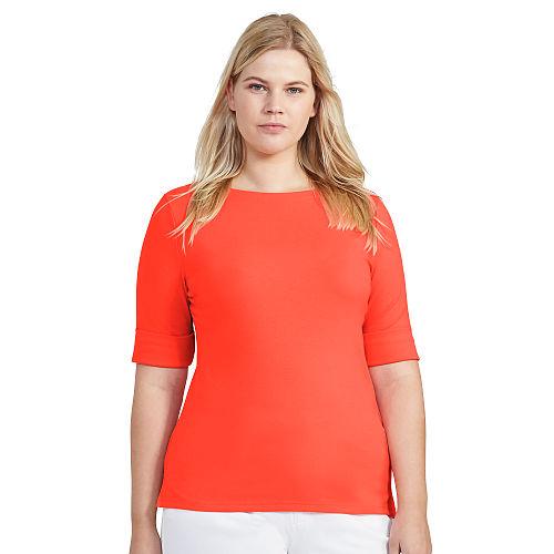Ralph Lauren Lauren Woman Stretch Cotton Boatneck Tee Fresh Tomato