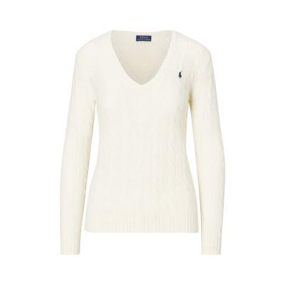 Ralph Lauren Cable-knit Wool V-neck Sweater Cream