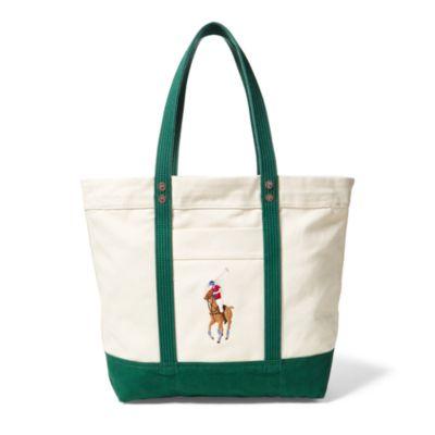 Ralph Lauren Canvas Big Pony Tote Natural/green