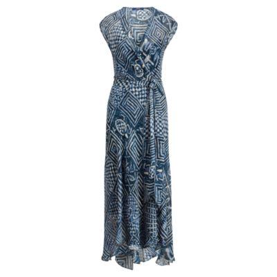 Ralph Lauren Silk Gauze Wrap Dress Block Print
