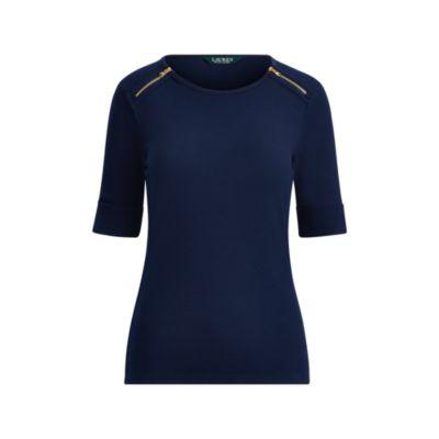 Ralph Lauren Zip-shoulder Jersey Top Navy
