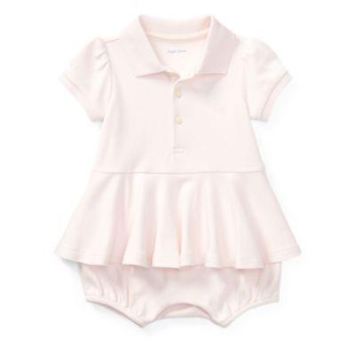 Ralph Lauren Cotton Peplum Polo Romper Delicate Pink 9m