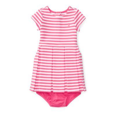 Ralph Lauren Pleated Knit Dress & Bloomer Bright Rose/white 3m