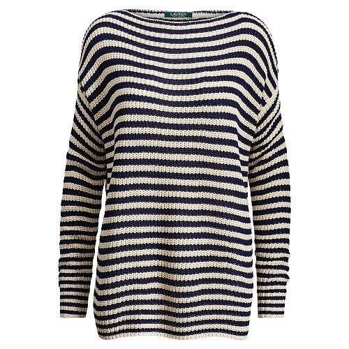 Ralph Lauren Lauren Striped Boatneck Sweater Deep Navy/lt Summer Khaki