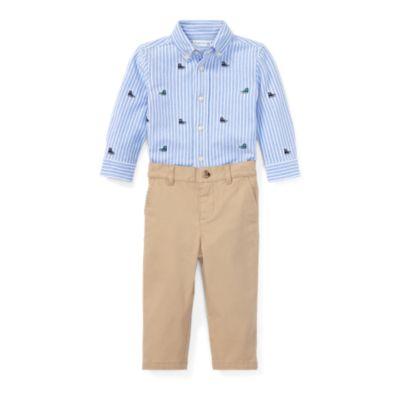 Ralph Lauren Oxford Mesh Shirt & Chino Set Blue Multi 24m