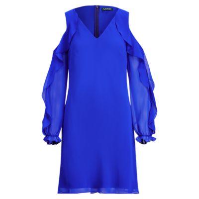 Ralph Lauren Georgette Cold-shoulder Dress Deep Lapis