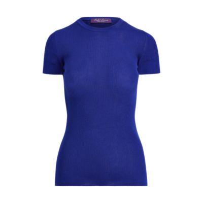 Ralph Lauren Ribbed Silk Crewneck T-shirt Royal Blue