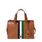 Ralph Lauren Stripe Pebbled Leather Satchel Lauren Tan W/navy/wht/grn