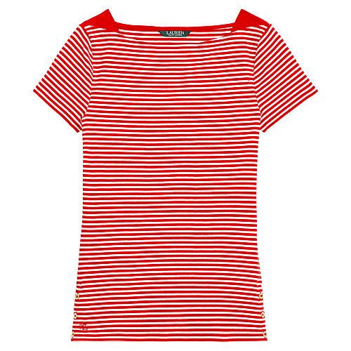 Ralph Lauren Lauren Striped Cotton Boatneck Tee Fresh Tomato/white