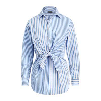 Ralph Lauren Tie-front Striped Cotton Shirt Chopin Blue/white
