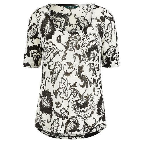 Ralph Lauren Lauren Petite Paisley-print Scoopneck Tee Black/pearl