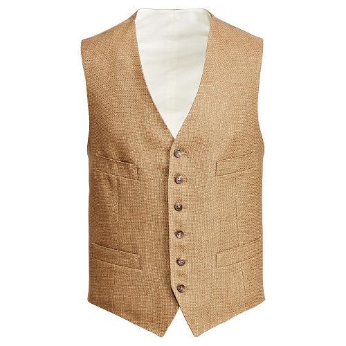 Polo Ralph Lauren Textured Linen Vest Light Tan And Brown
