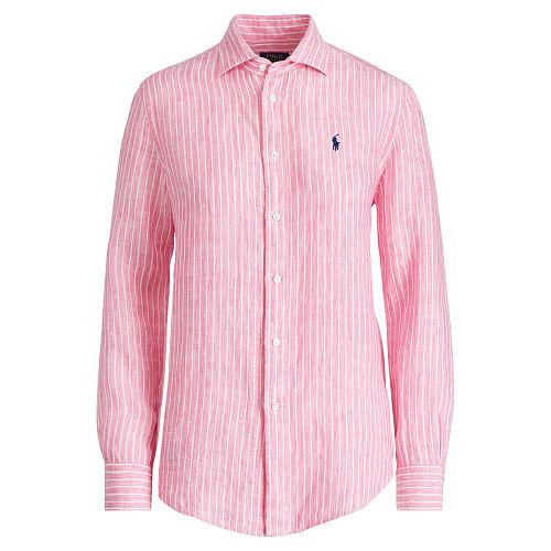 Polo Ralph Lauren Relaxed Fit Stripe Linen Shirt 367 Flamingo Pink/white