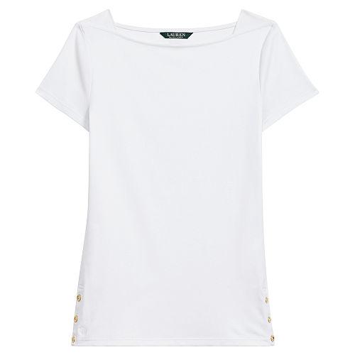 Ralph Lauren Lauren Striped Cotton Boatneck Tee White