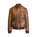 Ralph Lauren Leather Bomber Jacket Dark Brown