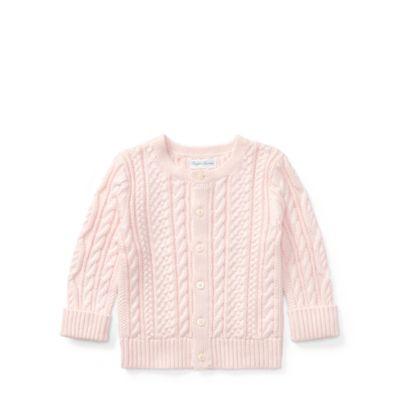 Ralph Lauren Aran-knit Cotton Cardigan Morning Pink 3m