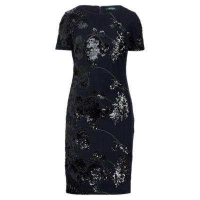 Ralph Lauren Sequined Mesh Dress Lh Nvy Shn/silv