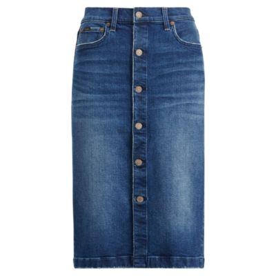 Ralph Lauren Buttoned Denim Pencil Skirt Dark Indigo
