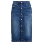 Ralph Lauren Buttoned Denim Pencil Skirt Dark Indigo