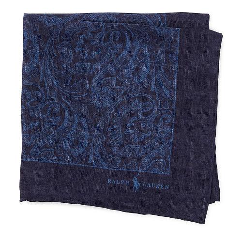 Polo Ralph Lauren Paisley Linen Pocket Square Indigo