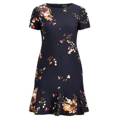 Ralph Lauren Floral-print Crepe Dress Lh Navy/blush/multi