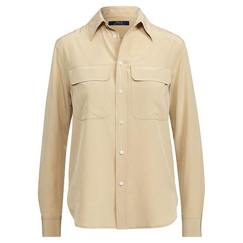 Polo Ralph Lauren Silk Crepe Button-down Shirt Beige
