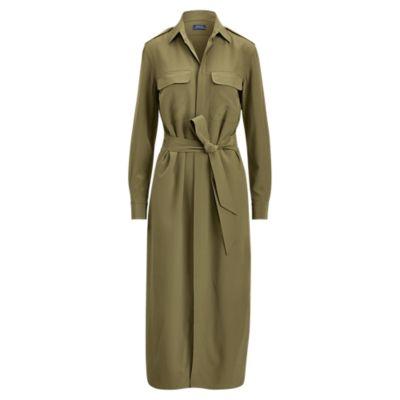 Ralph Lauren Silk Crepe De Chine Shirtdress Green