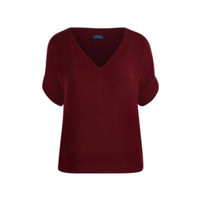 Ralph Lauren Silk Georgette V-neck Top Wine