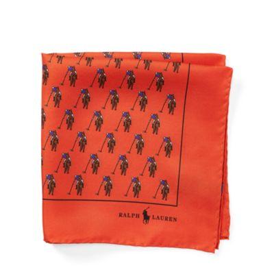 Ralph Lauren Polo Player Silk Pocket Square Orange