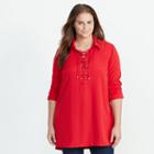 Ralph Lauren Lauren Woman Lace-up Crepe De Chine Tunic Brilliant Red