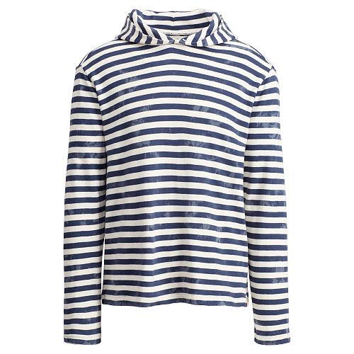 Ralph Lauren Denim & Supply Striped Cotton Hooded Tee Sea Spray Stripe