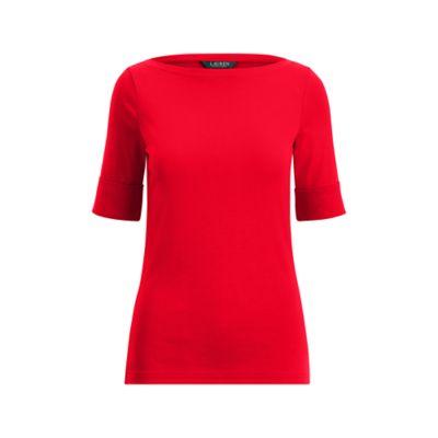 Ralph Lauren Ribbed Cotton Boatneck T-shirt Lipstick Red