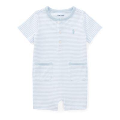 Ralph Lauren Striped Cotton Jersey Shortall Beryl Blue/white 3m