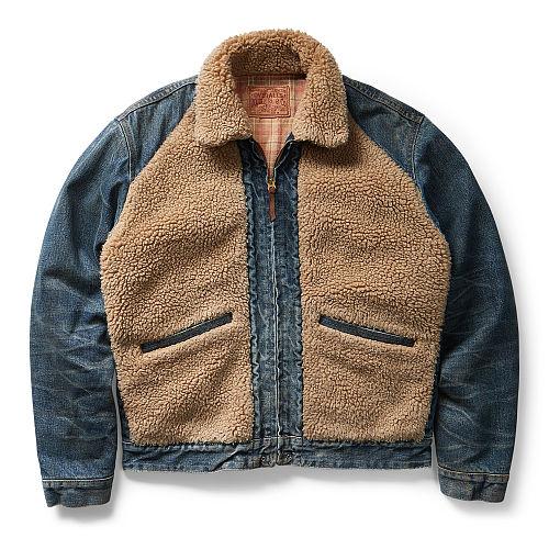 Ralph Lauren Rrl Fleece-paneled Denim Jacket Farm Ridge Wash