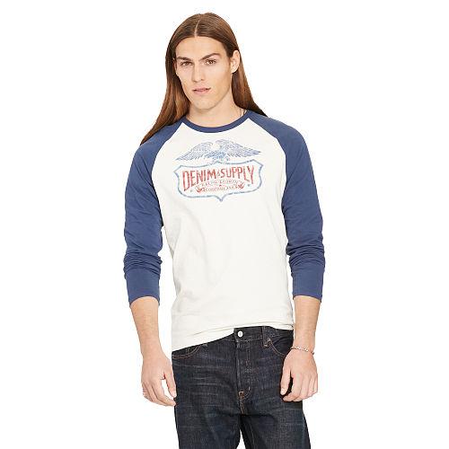Ralph Lauren Denim & Supply Cotton Graphic Baseball Tee Antique Cream