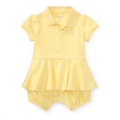 Ralph Lauren Cotton Peplum Polo Romper Wicket Yellow 12m