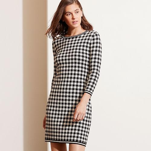 Ralph Lauren Lauren Houndstooth Sheath Dress Black Multi