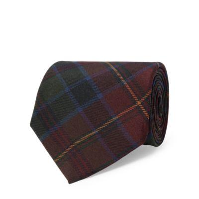 Ralph Lauren Plaid Silk Crepe Tie Wine/olive