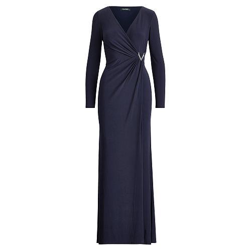 Ralph Lauren Lauren Jersey Gown With Brooch